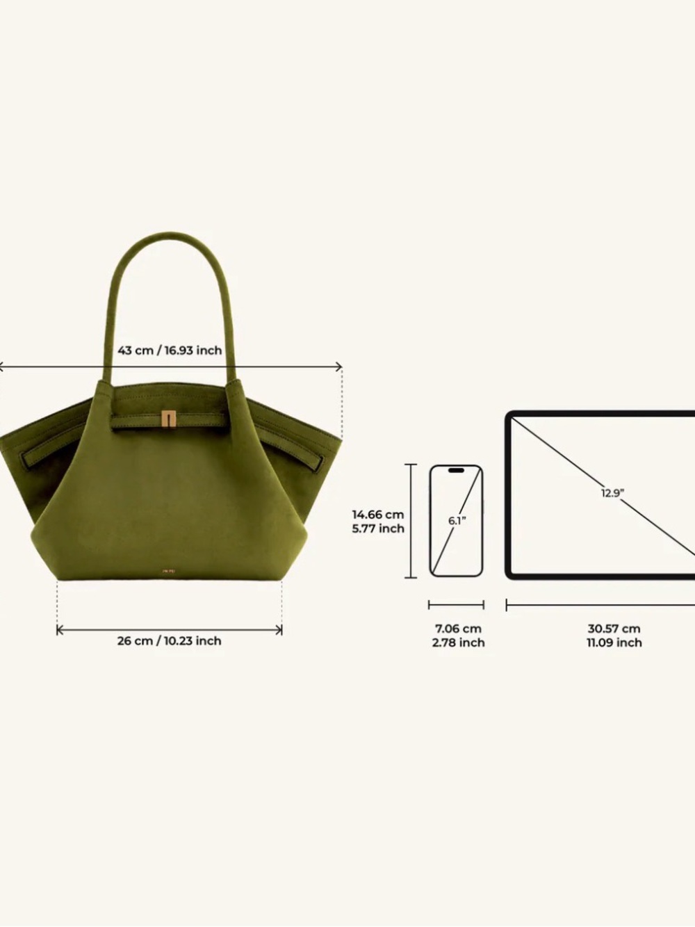 BNWT JW Pei Hana Medium Faux Suede Tote Bag Dark Olive - Picture 4 of 5